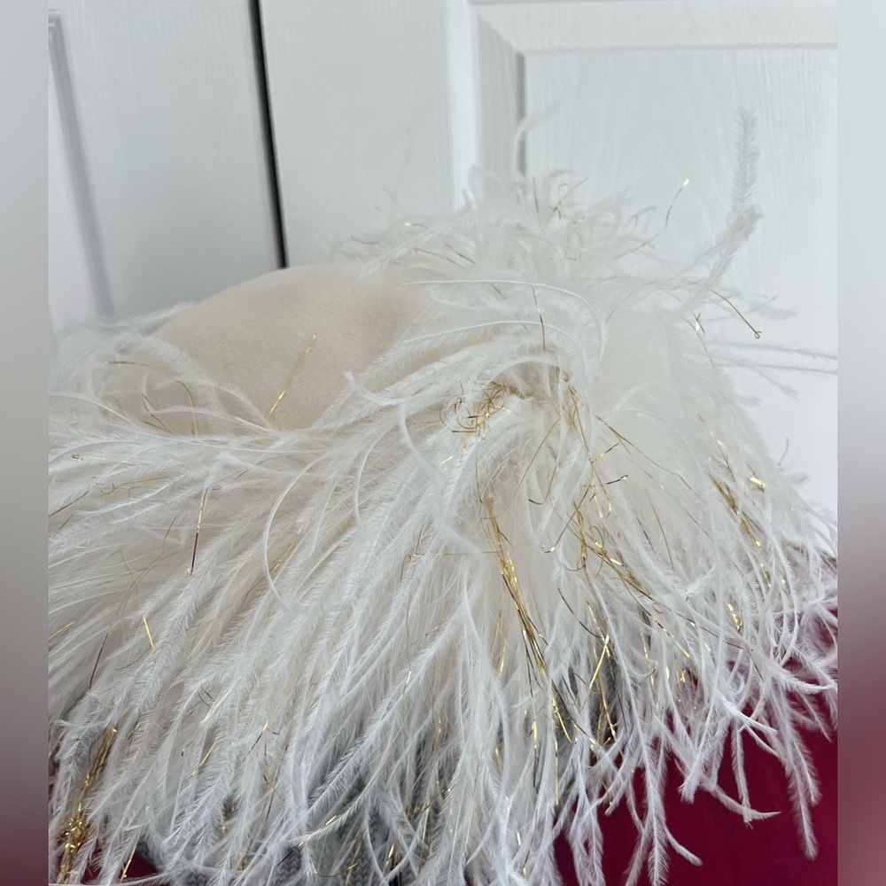 Vintage Ann Dillon Ostrich Feather Ivory Pillbox Hat - Picture 5 of 11